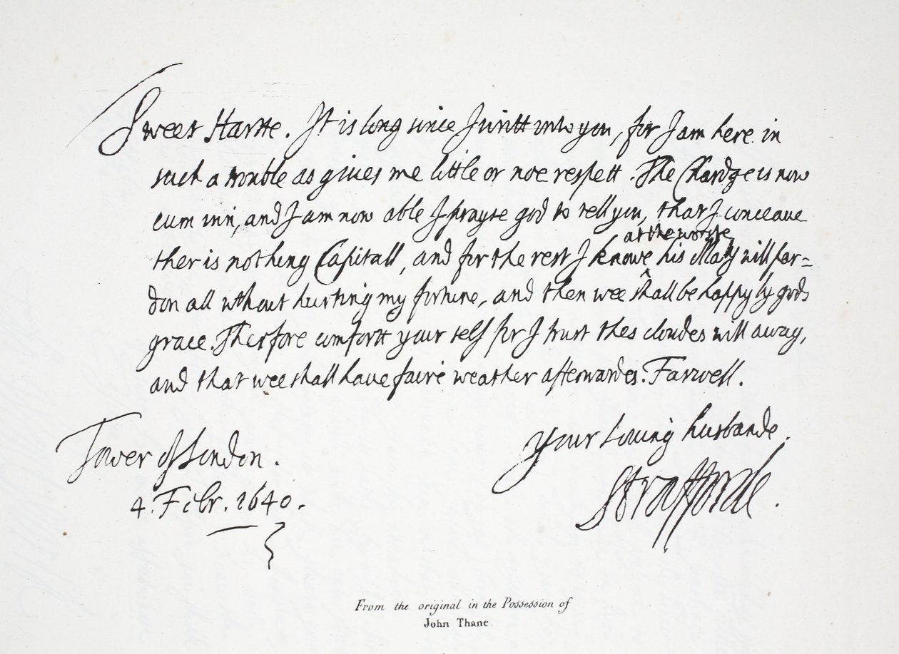 Lord Strafford levele feleségének, a londoni Towerből, 1640. február 4-én alkotó: English School