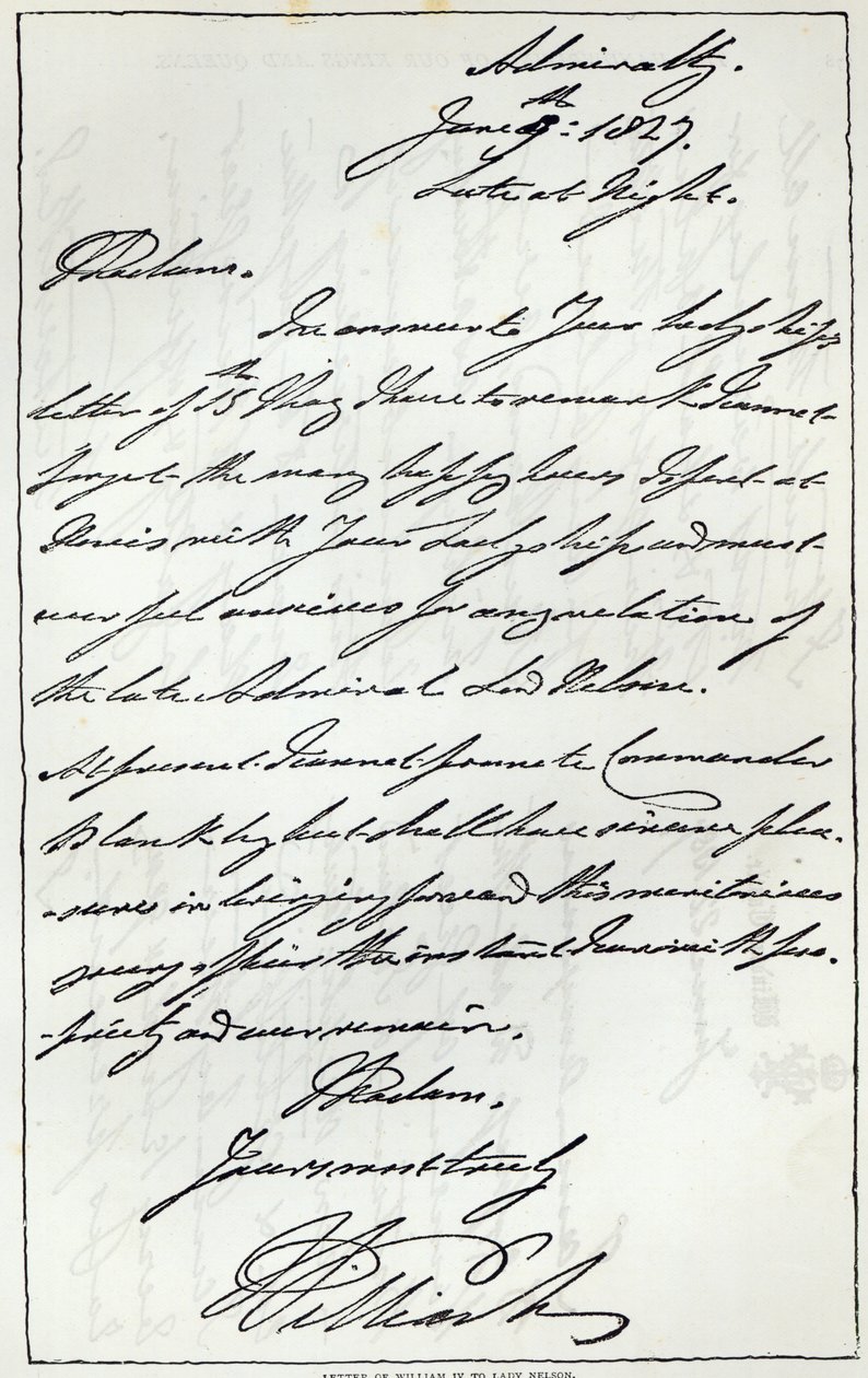 IV. Vilmos levele Lady Nelsonnak, 1827, a „Leisure House”-ban, 1891 alkotó: English School