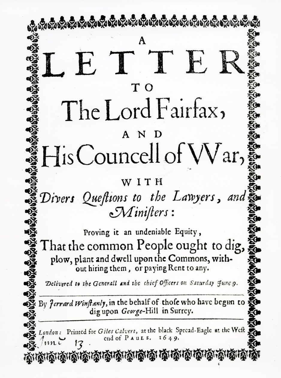 Gerrard Winstanley (kb. 1609-60) levele Lord Fairfaxnak a Surrey állambeli St. George Hill-i Diggerek nevében, 1649-ben nyomtatva alkotó: English School