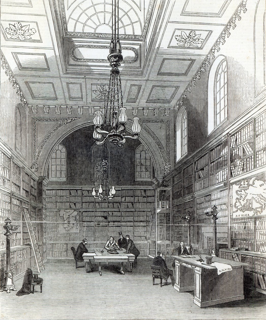 A Lordok Házának könyvtára, a „The Illustrated London News”-ból, 1845. március 22. alkotó: English School