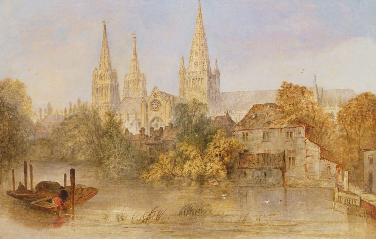 Lichfield katedrális a Stowe Poolból, 1850 körül alkotó: English School