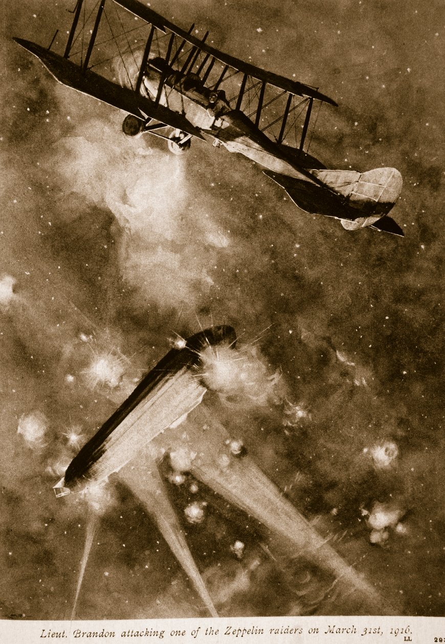 hadnagy Brandon megtámadta az egyik Zeppelin támadót 1916. március 31-én, 1914-1919 alkotó: English School