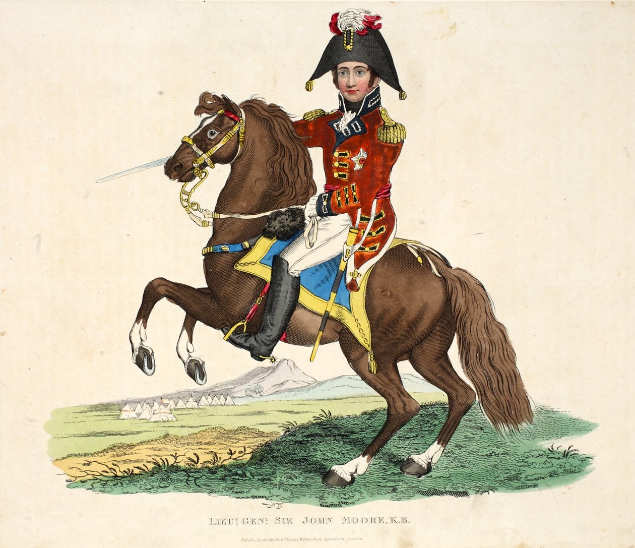Sir John Moore KB altábornagy, Richard Evans kocsmája, Romney metszet, illusztráció a Waterloo-i csata történetéről, William Mudford, 1816 alkotó: English School