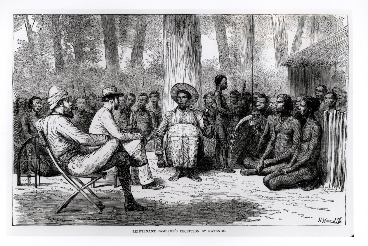 Verney Lovett Camerons hadnagy (1844-94) Katende fogadása, Horace Harral metszet alkotó: English School