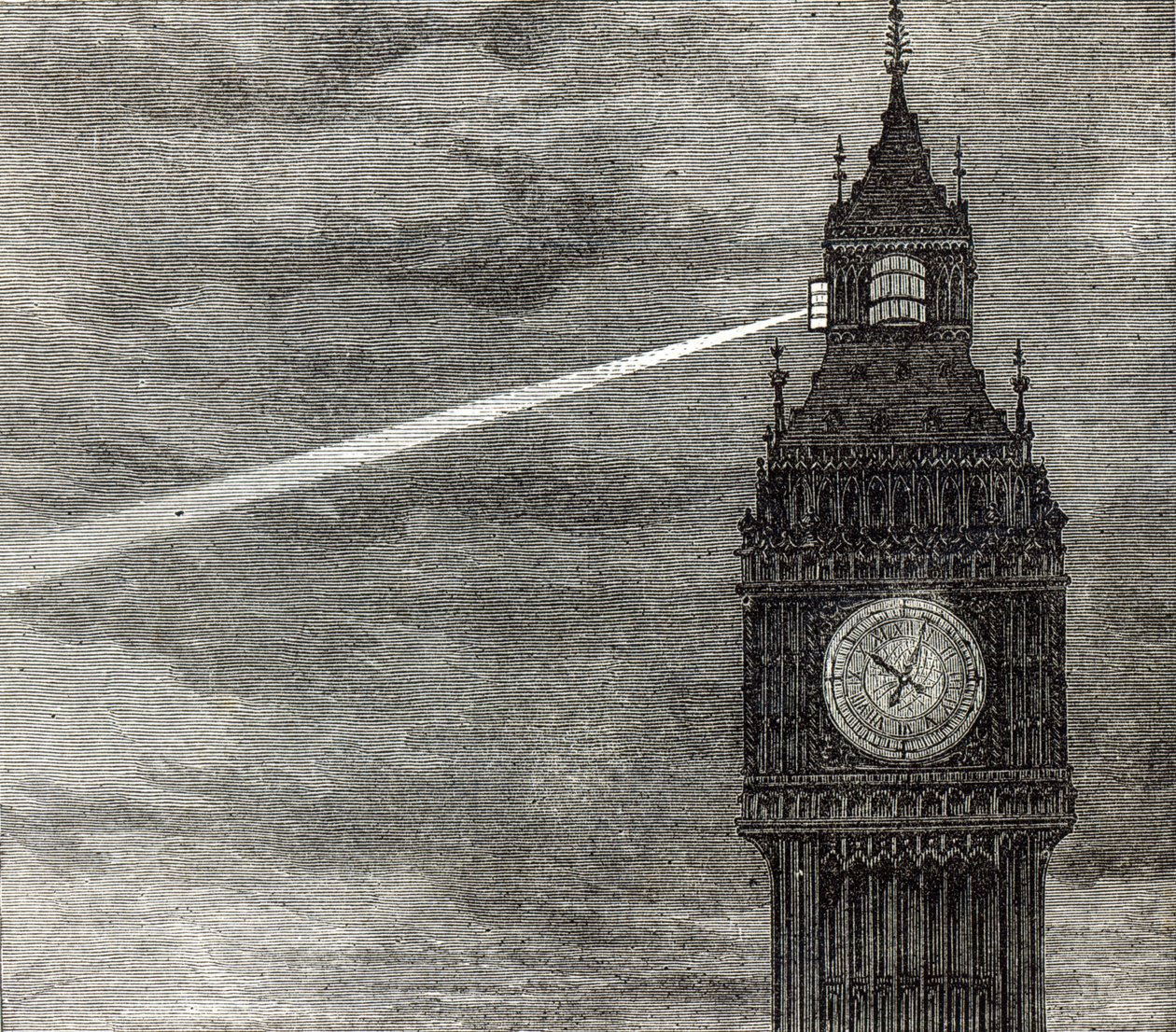 Fény az Óratoronyon, a Parlament házai a The Illustrated London Newsból, 1873. augusztus 16. alkotó: English School