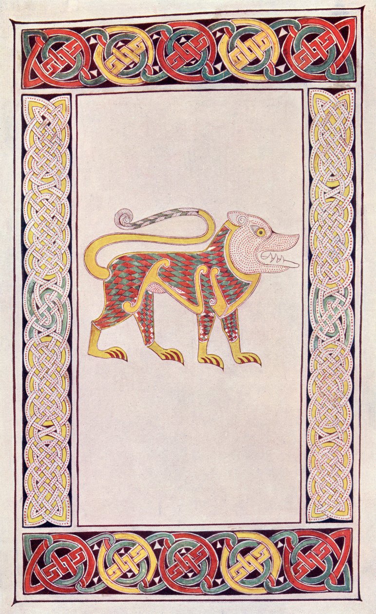 Szent Márk oroszlánja, egy illumináció fakszimile a Durrow könyvéből, a The Church of England: A History for the People című könyvből, megjelent 1910 körül alkotó: English School