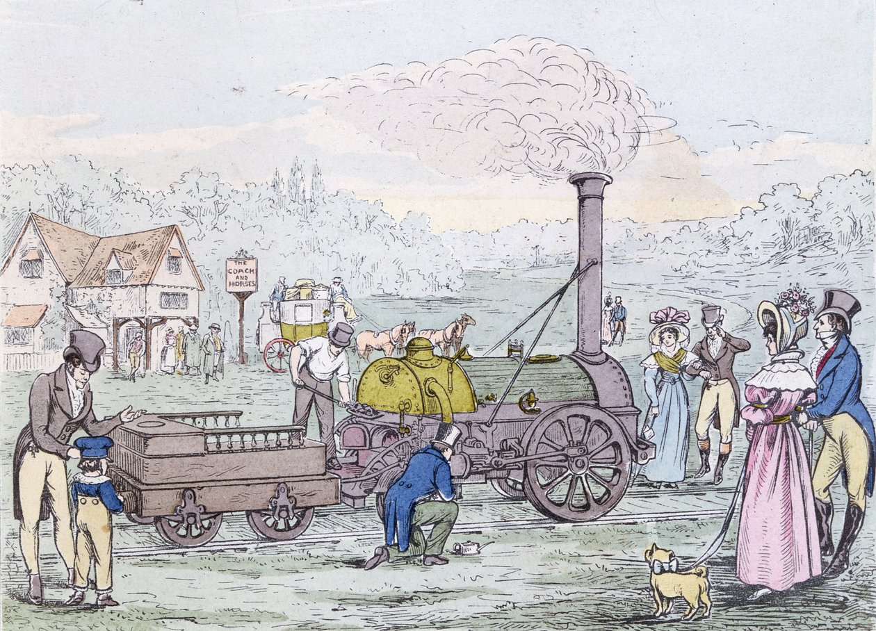 Mozdonymotor, a rakéta 1830-ban, építette George Stephenson (1781-1848) (akvatinta) alkotó: English School