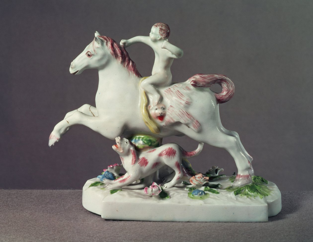 Longton Hall lovon ülő Ámor figurája, 1755 körül (porcelán) alkotó: English School