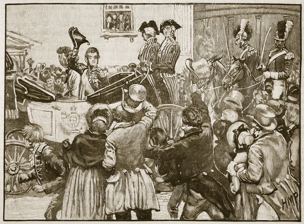 Lord Anglesey elhagyja Írországot, Kingstown, 1828, illusztráció Cassell Illustrated History of England című művéből (szépia fotó) alkotó: English School