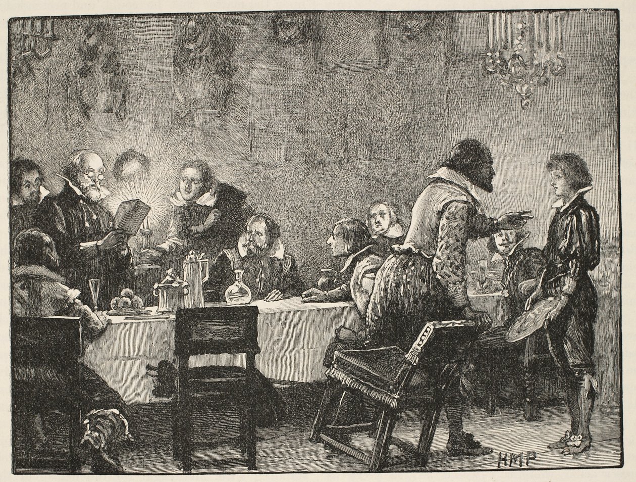 Lord Monteagle és a lőporos összeesküvésről szóló figyelmeztető levél, a Cassells Illustrated History of England illusztrációja (szépia fotó) alkotó: English School