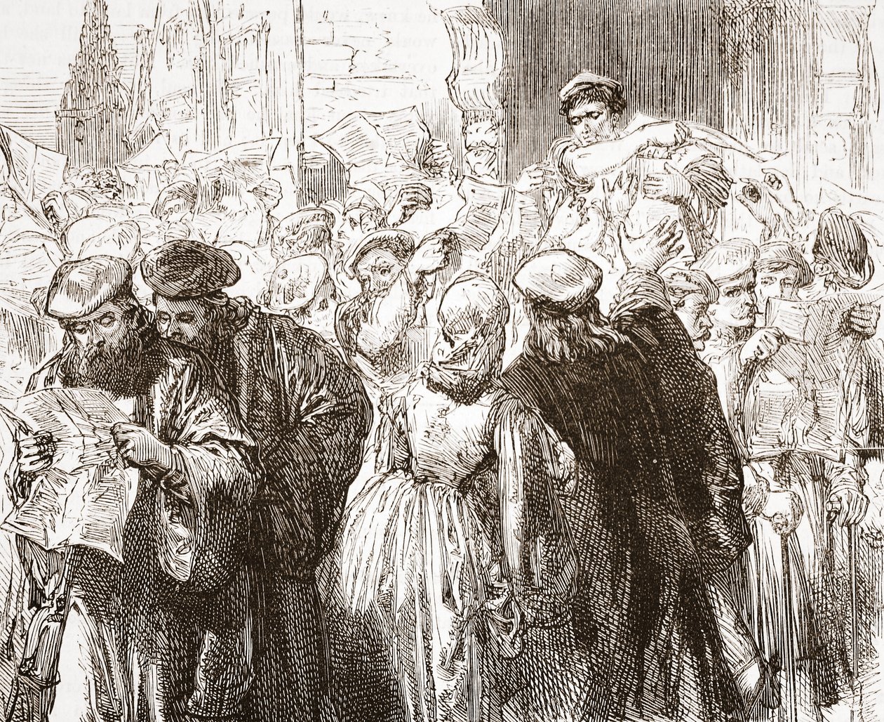 Luthers füzet: jelenet a nyomdában, illusztráció: James Aitken Wylie (1808-1890) A protestantizmus története című könyvéből, kocsma. 1878 alkotó: English School