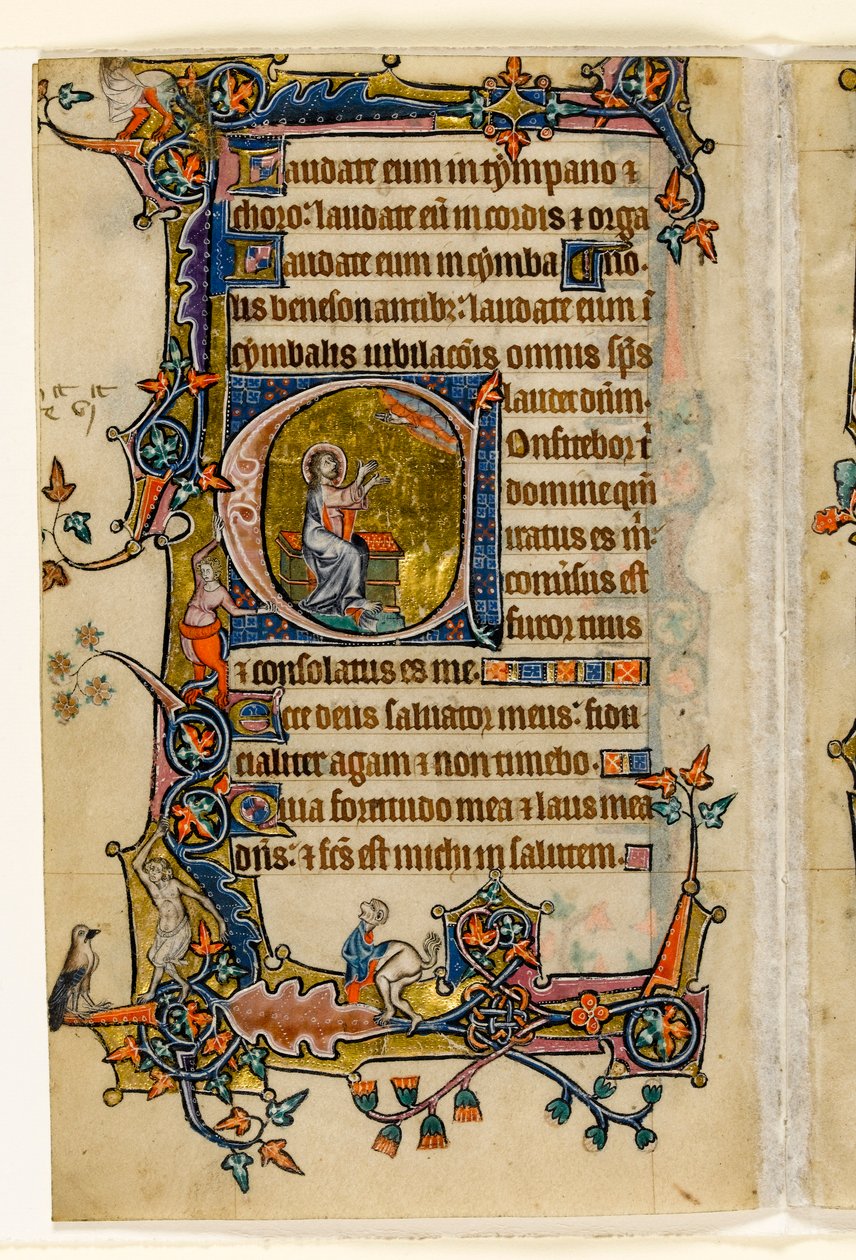 MS 1-2005, fol. 207v: Isaiah Praying, történeti kezdetű a Macclesfield Zsoltárból, Use of Sarum, East Anglia, 1330 körül alkotó: English School
