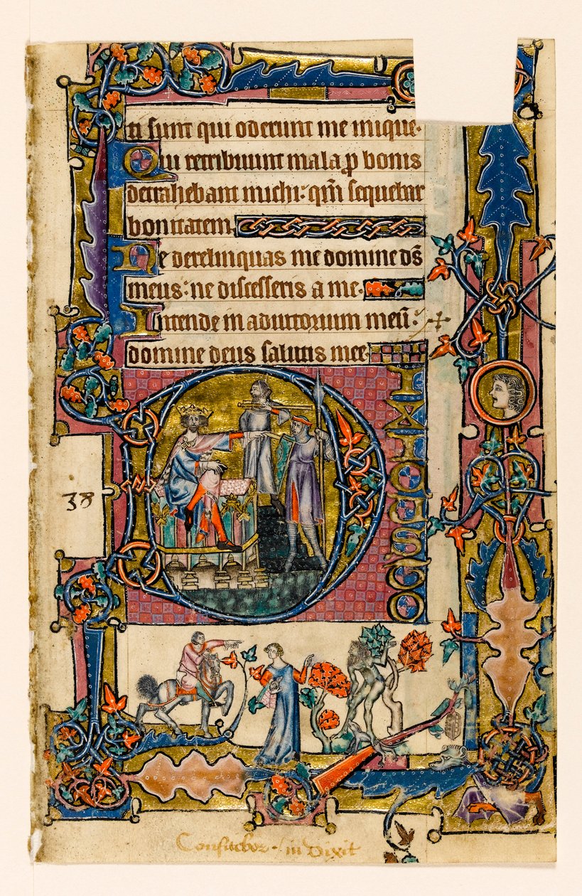MS 1-2005, fol. 58r: Saul elküldi Doeget, hogy ölje meg Nob papjait, a Macclesfield Psalter kezdőbetűje, Sarum használata, East Anglia, 1330 körül alkotó: English School