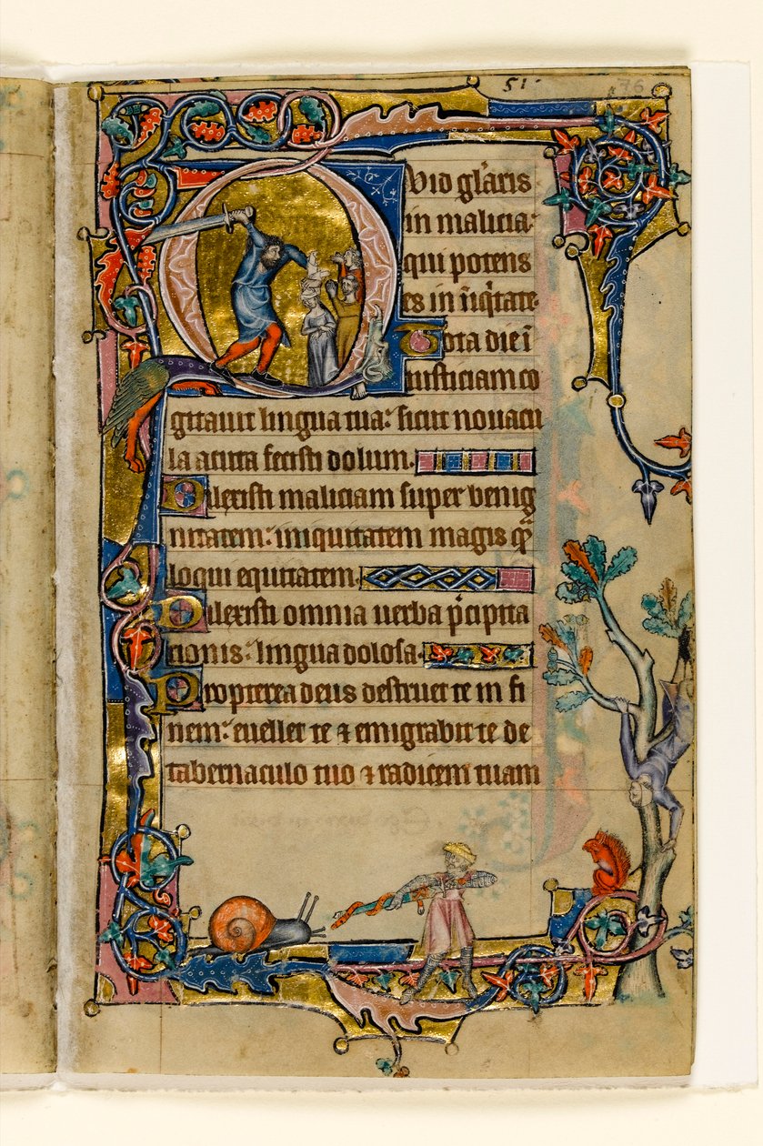MS 1-2005, fol. 76r: Doeg megöli Nob papjait, történetírás a Macclesfield Psalter kezdőbetűjéből, Use of Sarum, East Anglia, 1330 körül alkotó: English School