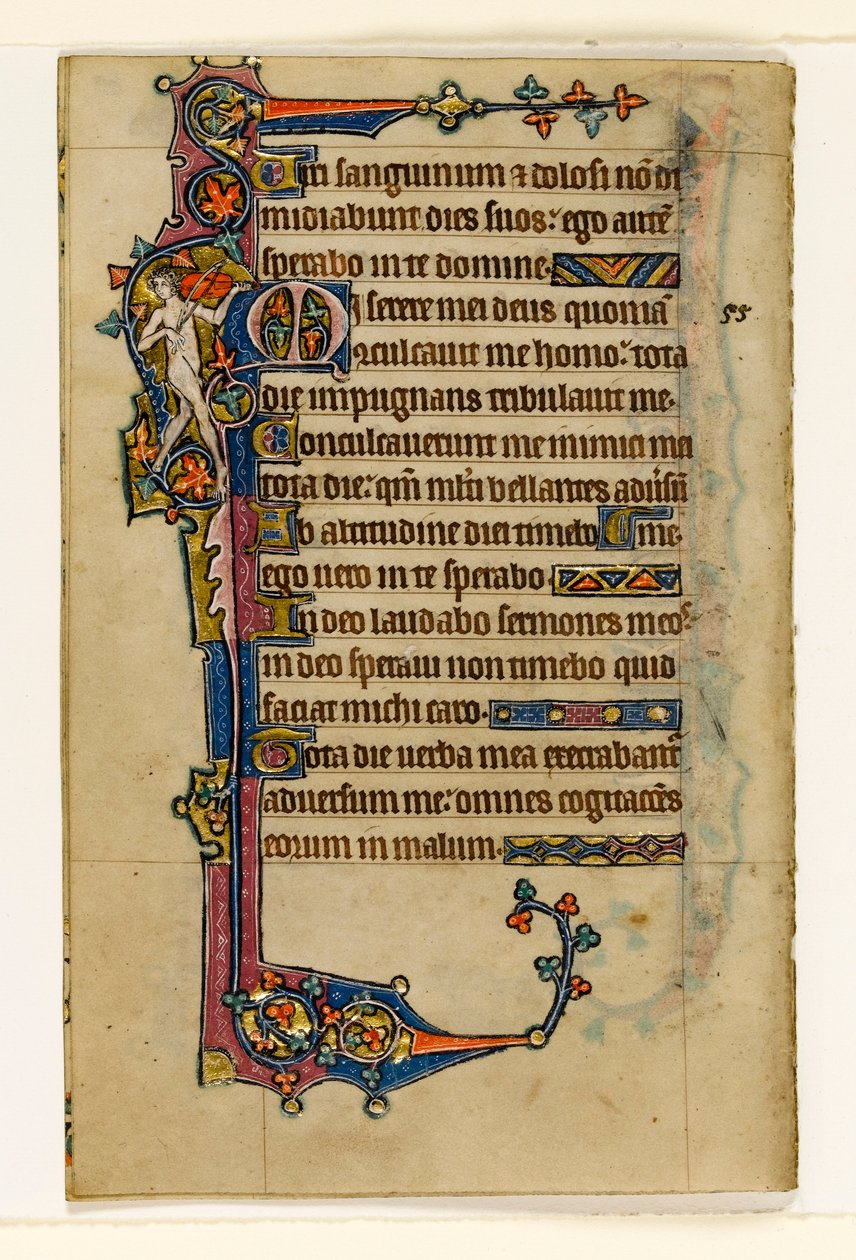 MS 1-2005, fol. 80v: Egy meztelen zenész, marginális díszítés a Macclesfield Zsoltárból, Sarum használata, East Anglia, 1330 körül alkotó: English School