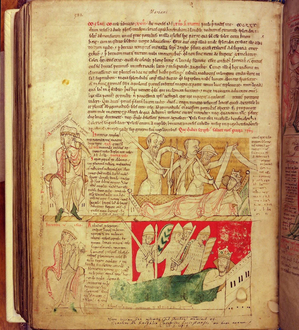 MS CCC 157 382. o. I. Henrik látomások Normandiában 1130-ban, a Worcesteri krónikából, 1130-40 körül (vellum) alkotó: English School