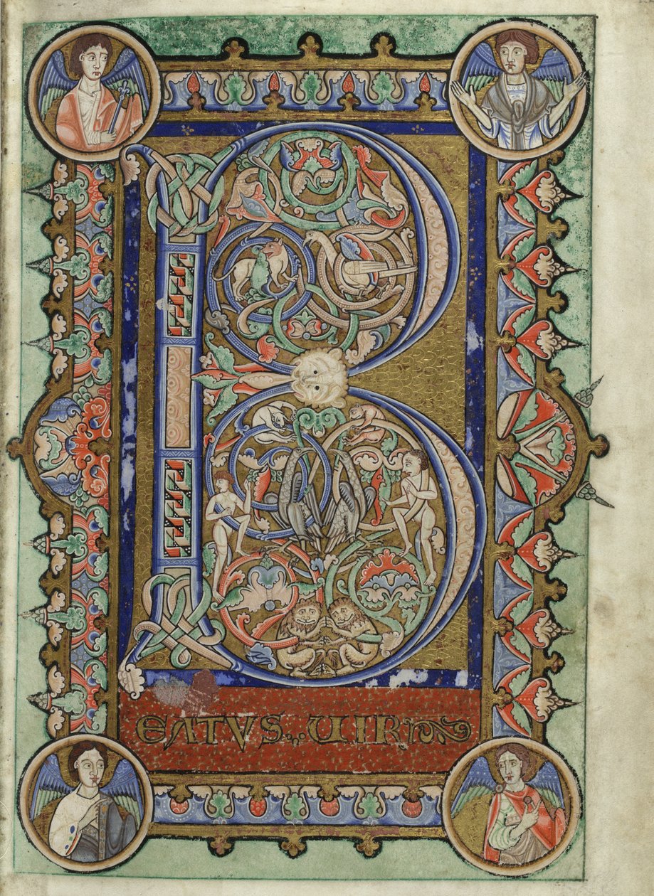 MS Hunter 229 f.22r a Hunterian Psalterből, 1170 körül (toll és tinta, valamint tempera pergamen) alkotó: English School