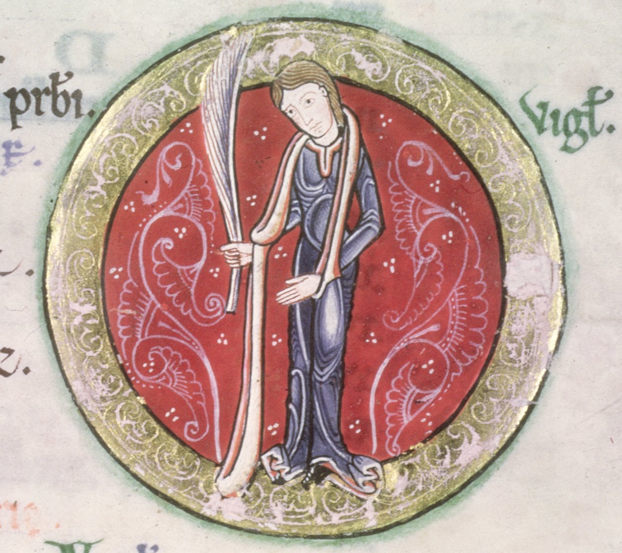 MS Hunter 229 f.4v Virgo, a Hunterian Psalterből, 1170 körül (toll, tinta és tempera pergamen) (részlet) alkotó: English School