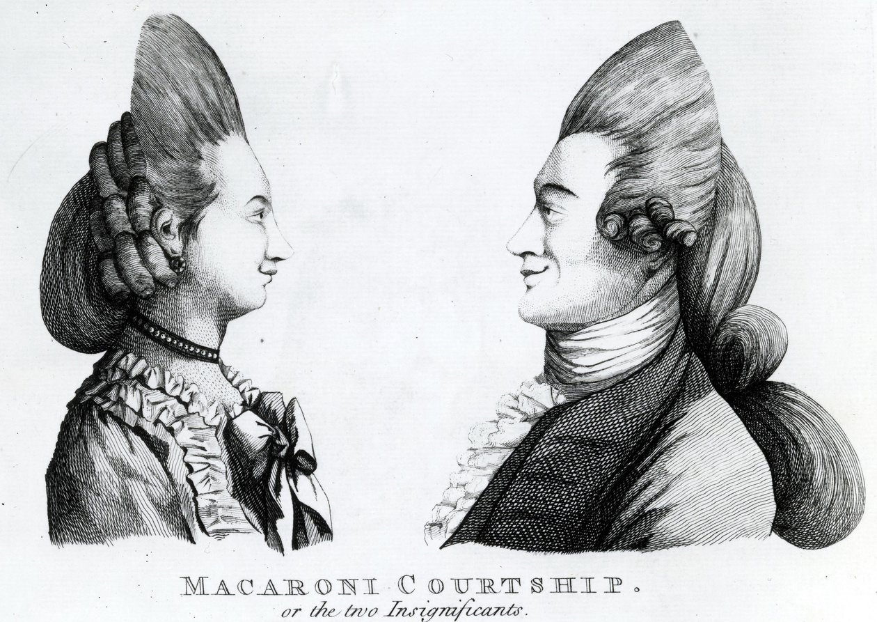 Makaróni udvarlás, avagy a két jelentéktelen, kiadó: M. Darly, 1772 (mezzotint) alkotó: English School