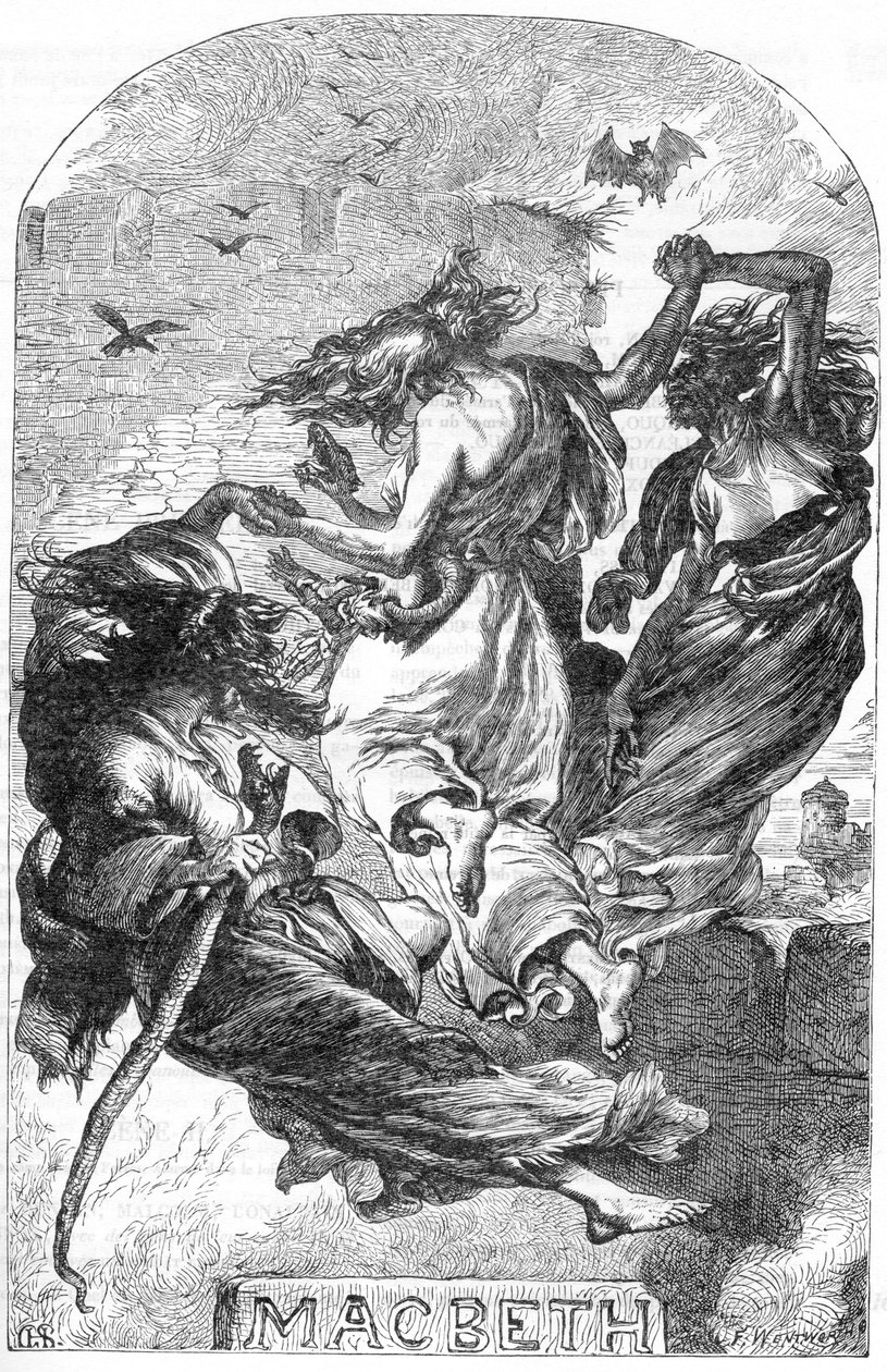 Macbeth - Illusztráció a William Shakespeare befejezésében, 1866 - A kiadás illusztrációi és általános formája Cassell illusztrált Shakespeare-jéből származik, amely Londonban jelent meg. alkotó: English School