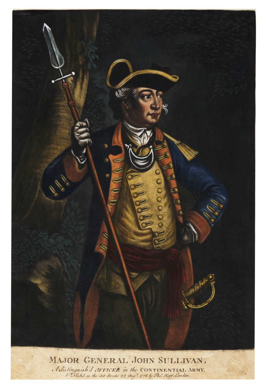 John Sullivan vezérőrnagy, 1776 (kézzel színezett mezzotint) alkotó: English School