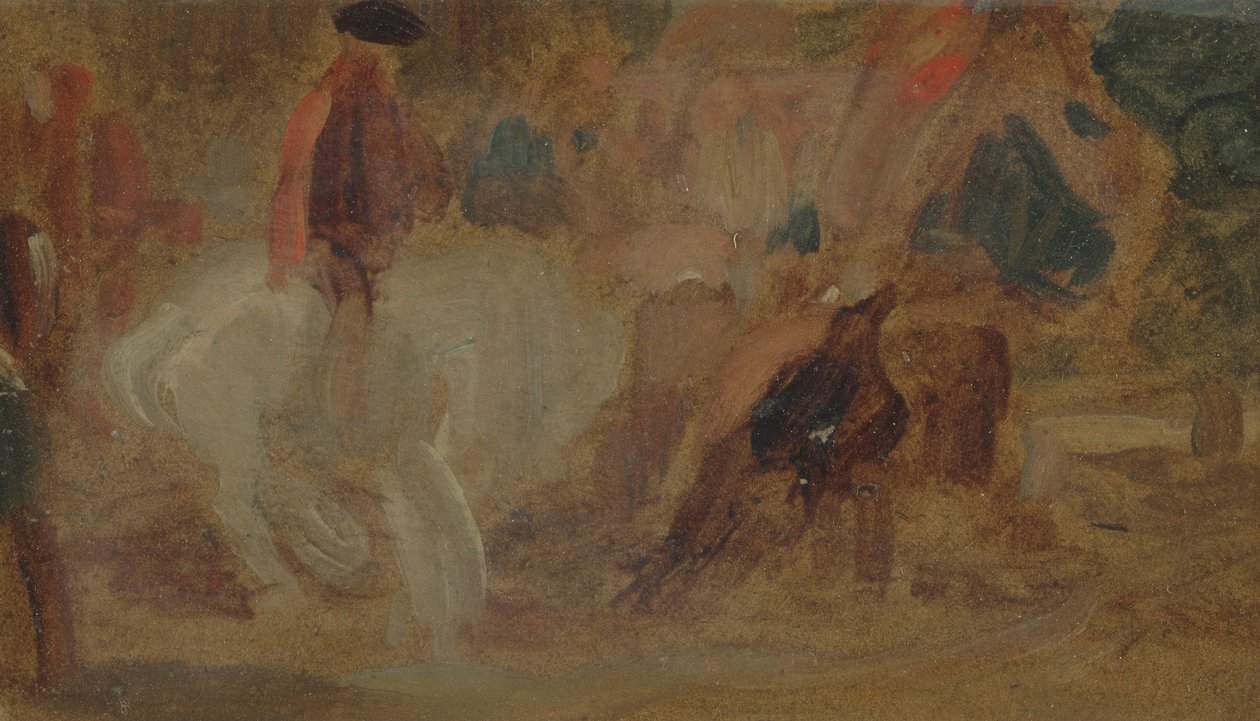 Férfi fehér lovon korábban J.M.W. Turner (1775-1851) és Peter de Wint (1784-1849) is (olaj, papír) alkotó: English School