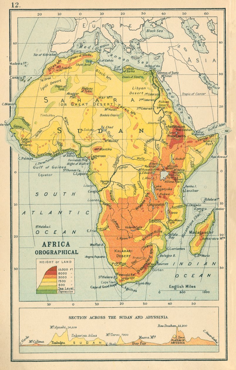 Térkép: Afrikai orografikus (színes litográfia) alkotó: English School