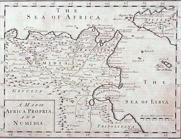 Afrika térképe Propria és Numidia (Modern Tunézia és Algéria) 18. század vége (metszet) alkotó: English School