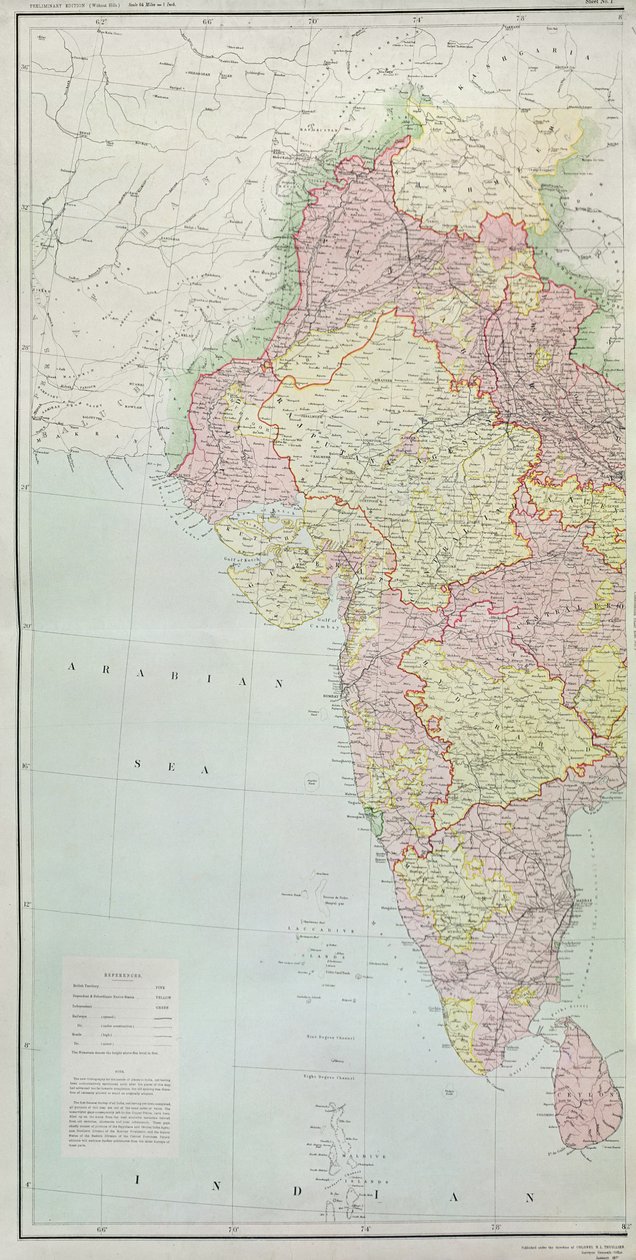 India térképe, H. R. Thuillier ezredes, R. E., India főfelmérője irányítása alatt jelent meg, 1877 alkotó: English School