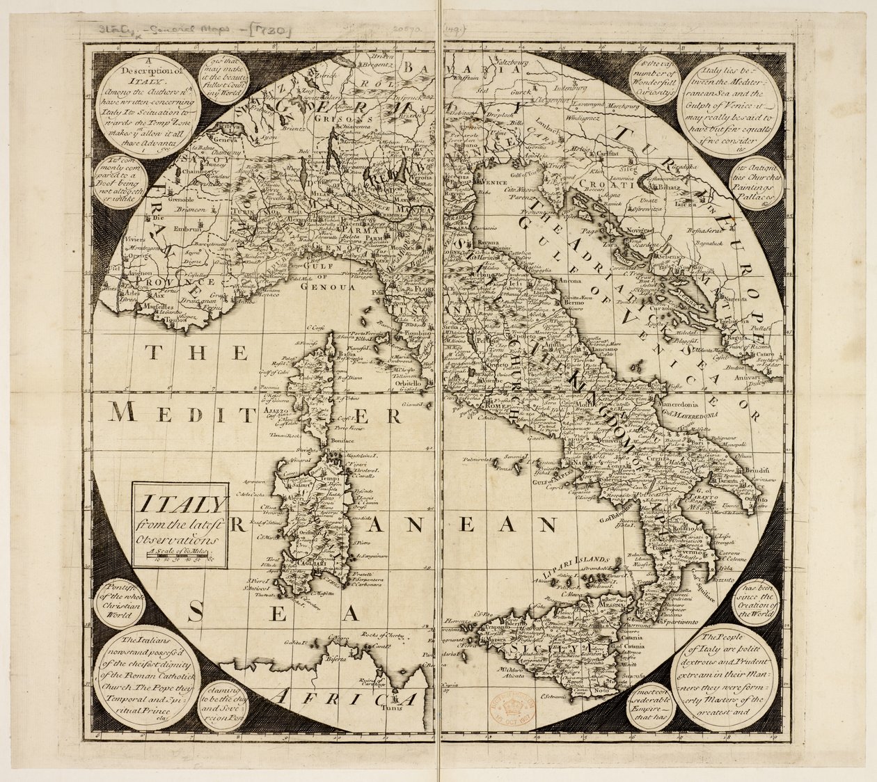 Olaszország térképe, 1730 körül (metszet) alkotó: English School