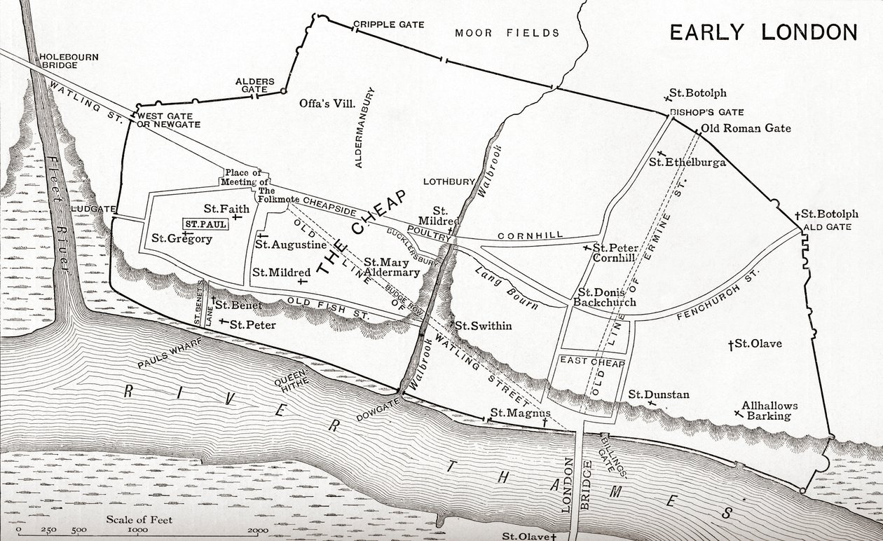 London térkép a 11. században, J. R. Green „A Short History of the English People” című művéből, 1893-ban alkotó: English School
