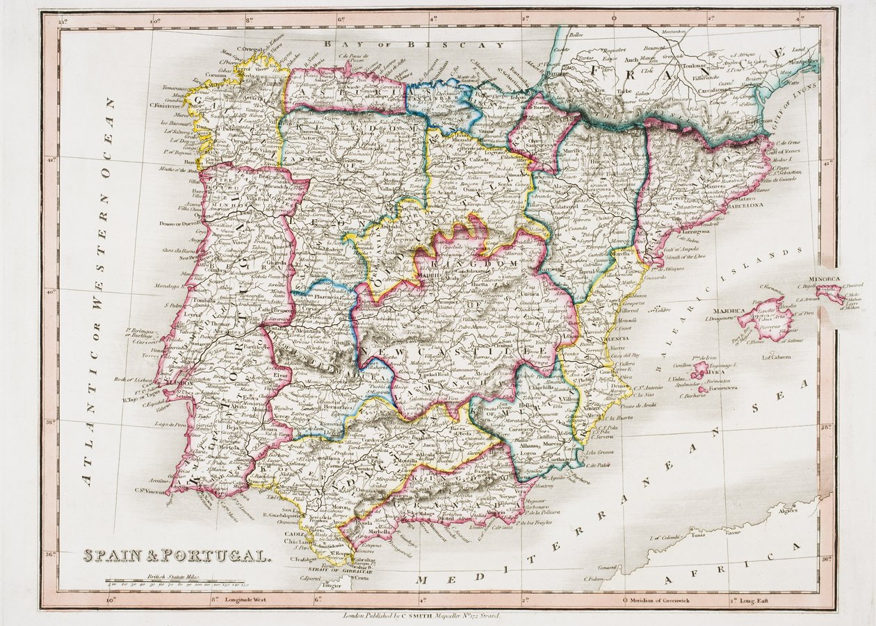 Spanyolország és Portugália térképe a "Smith