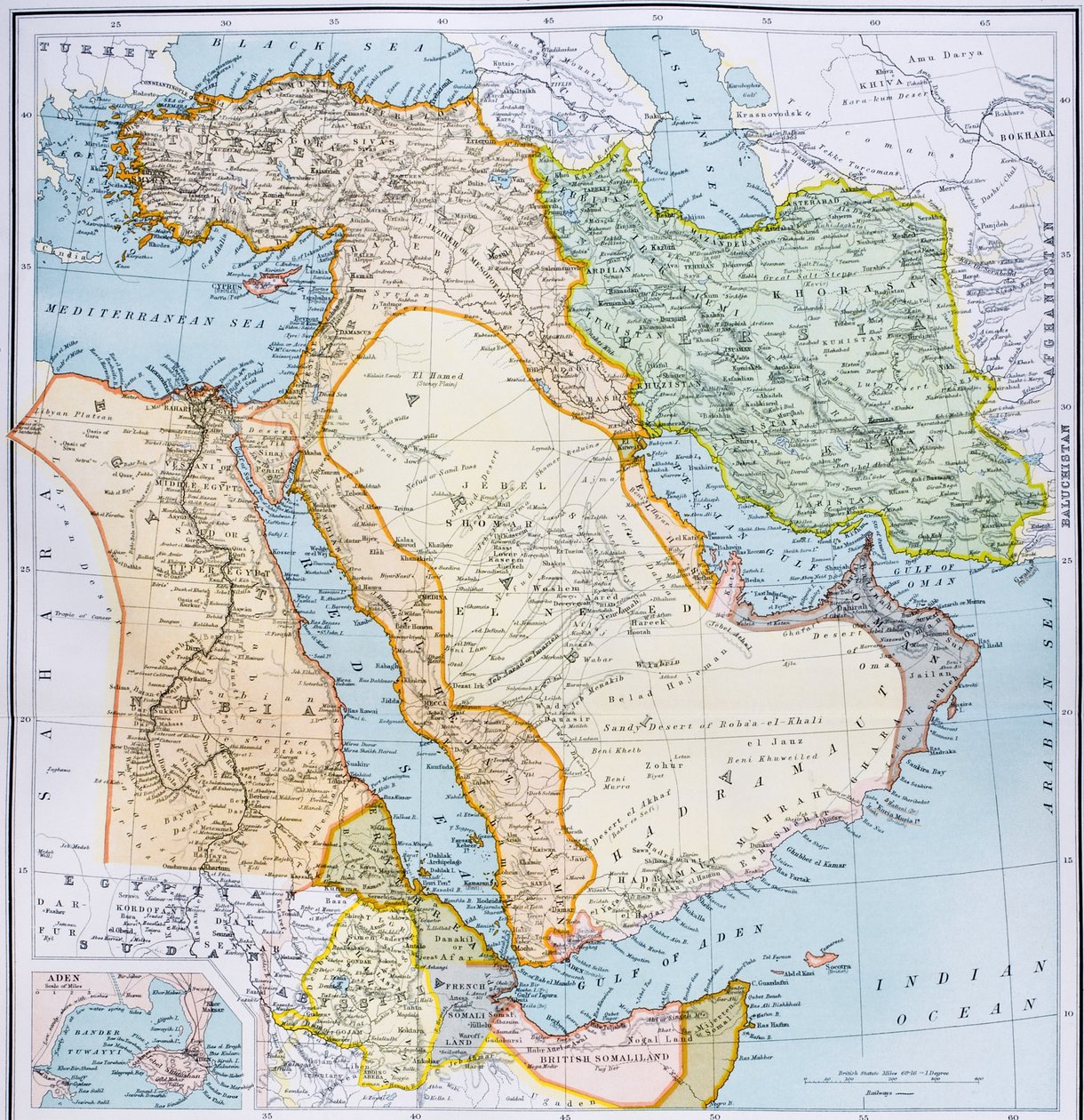 Törökország térképe, a Közel-Kelet Afrika szarva és a Perzsa-öböl az 1890-es években, a „The Citizen