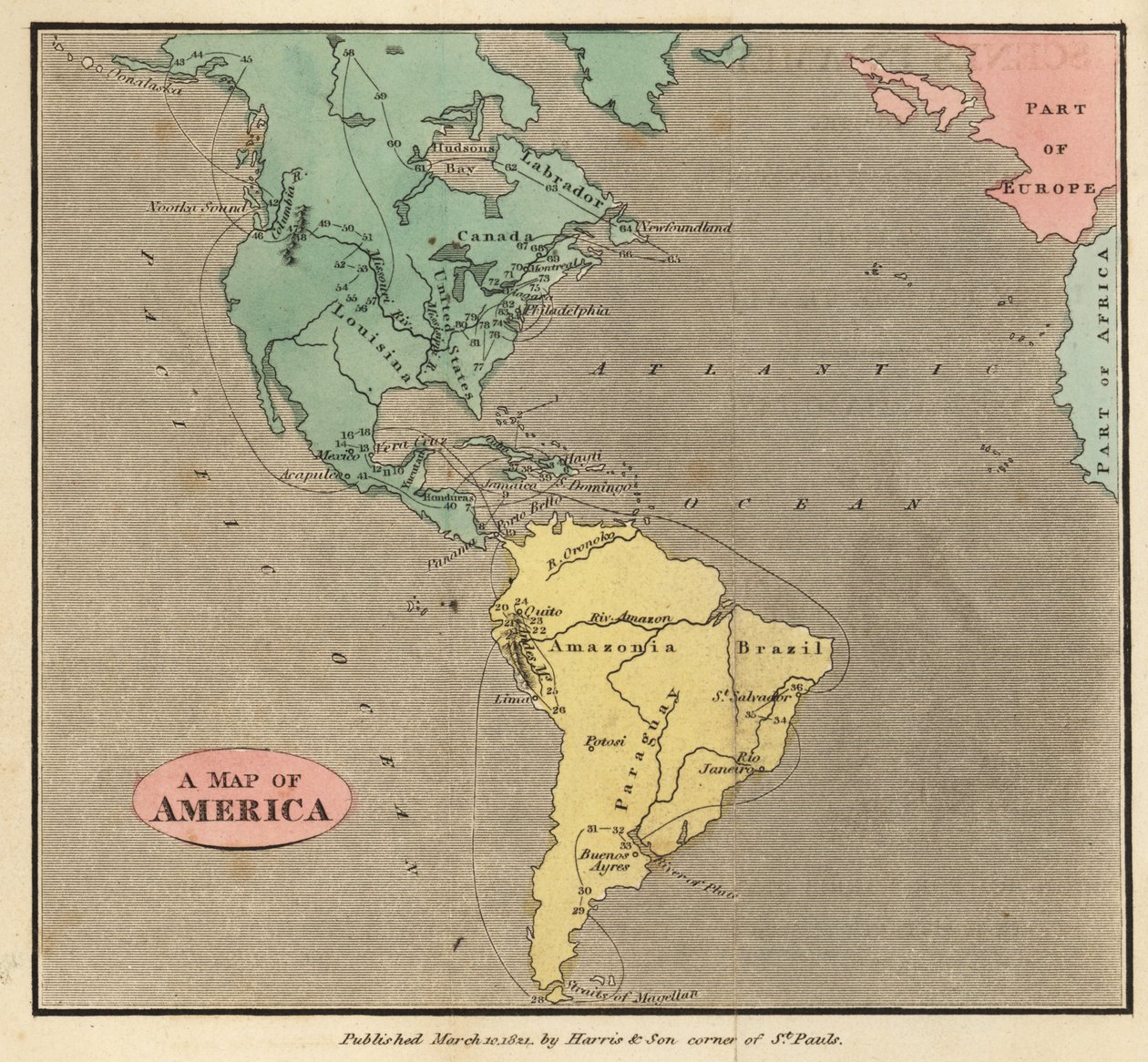 Amerika térképe, 1821 körül alkotó: English School