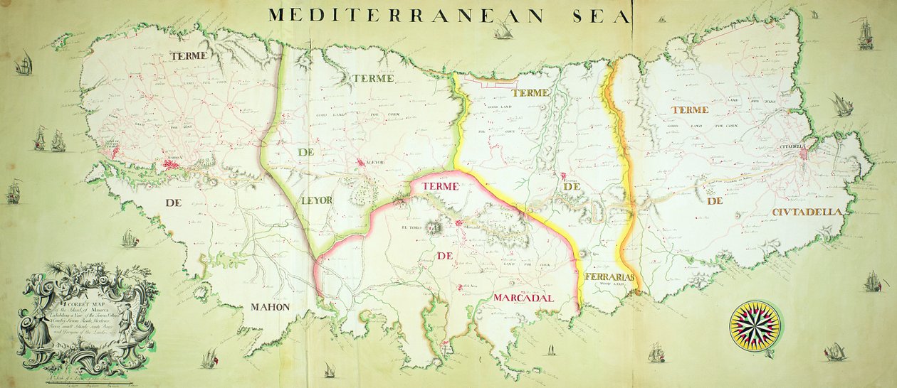 Minorca szigetének térképe, 1740 körül alkotó: English School