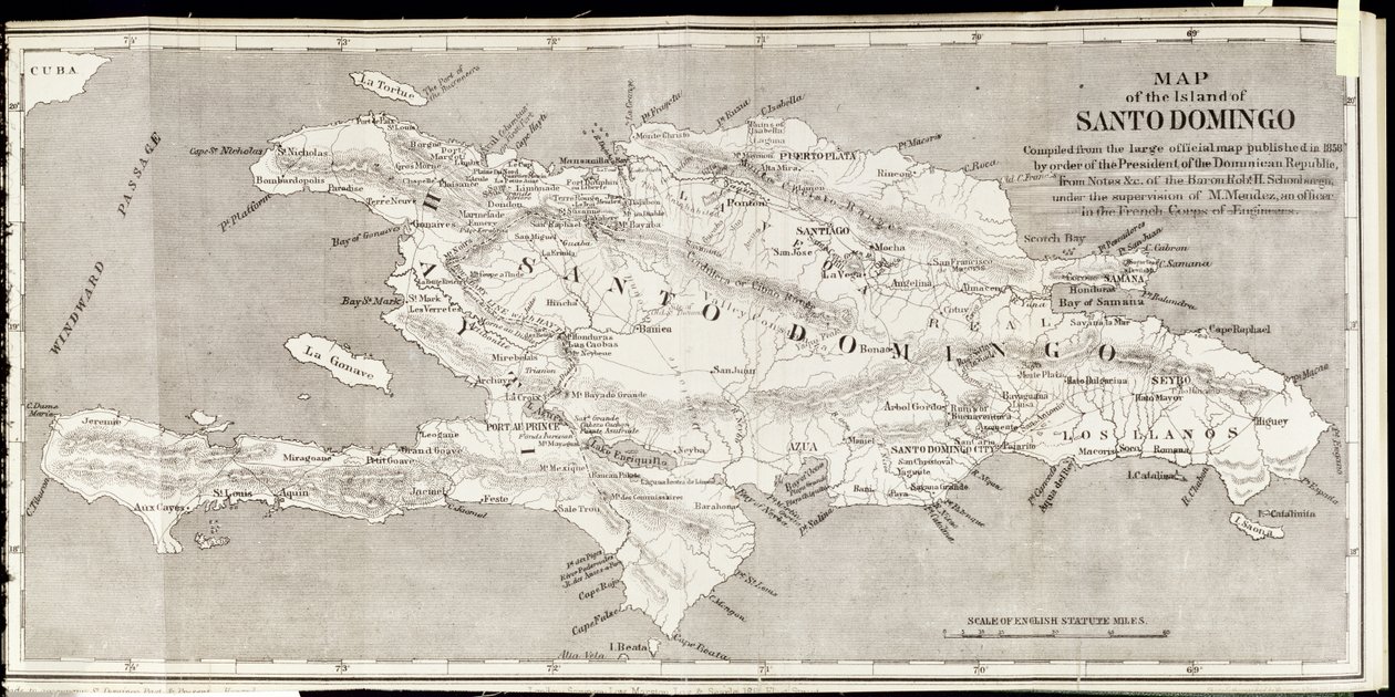 Santo Domingo szigetének térképe, Samuel Hazard, kocsma "Santo Domingo múltja és jelene" című könyvéből. 1873 (fénykép) alkotó: English School