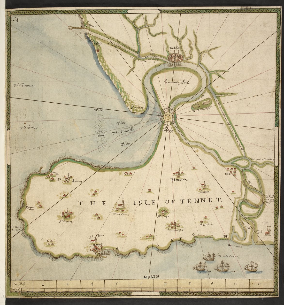 Az Isle of Thanet és a Sandwich Marsh térképe, John Rogers terve alapján, 1610 körül (toll, tus és akvarell papíron) alkotó: English School