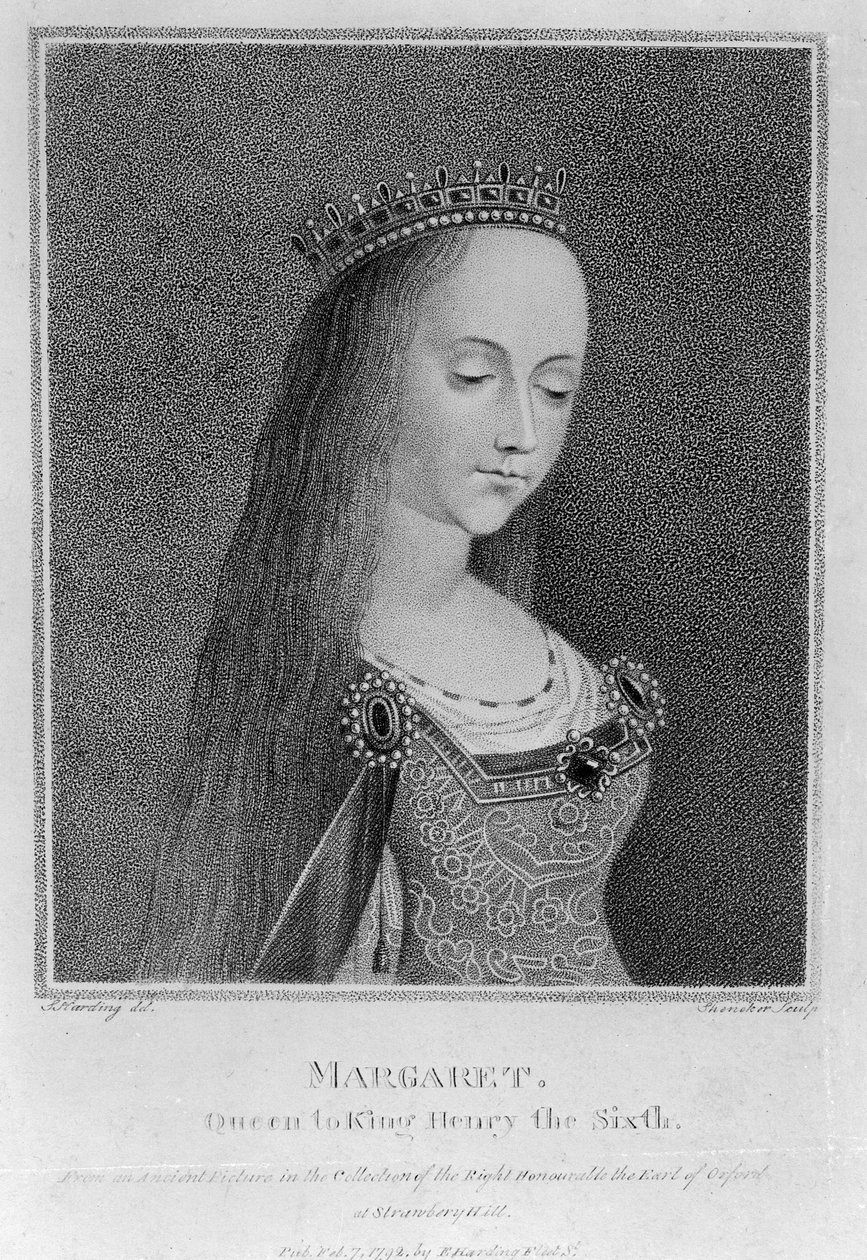 Anjou-i Margit, egy ősi kép után az Oxfordi gróf jobb tisztelt gyűjteményében, 1792 alkotó: English School