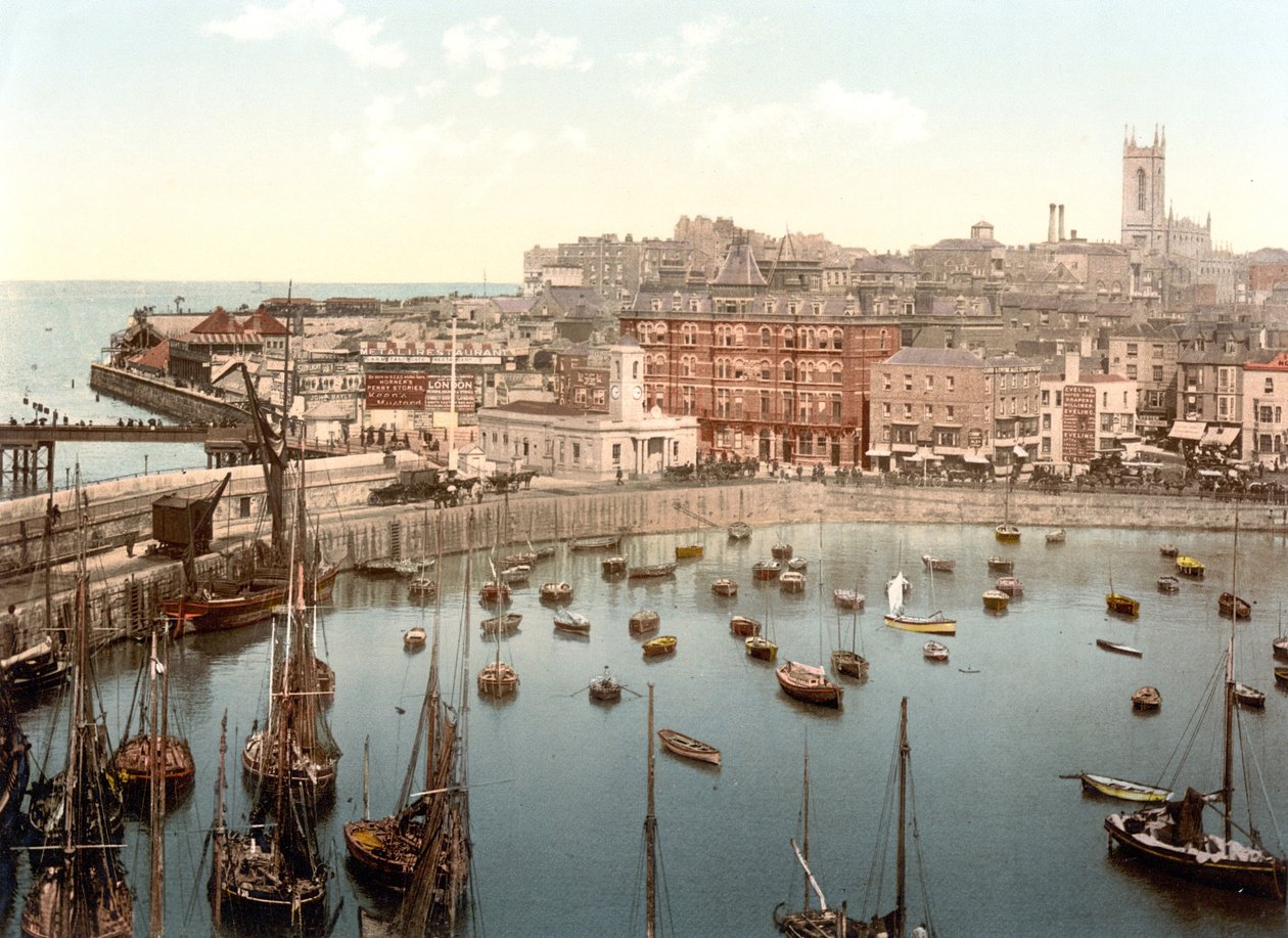Margate a kikötőből (kézzel színezett fotó) alkotó: English School