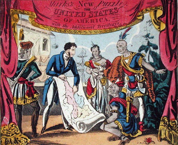 Mark új rejtvénye. Az Amerikai Egyesült Államok a további területekkel, kiadó: J. F. Marks, London (színes litho) alkotó: English School