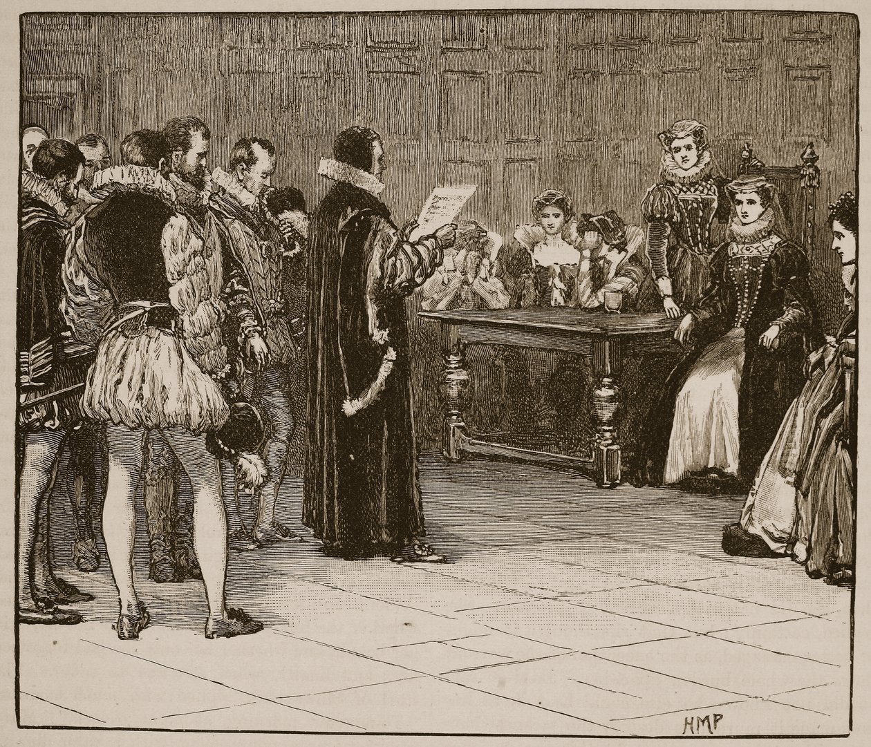 Mária skót királynő, aki a végzetére figyelmeztet, illusztráció a Cassells Illustrated History of England-től (szépia fotó) alkotó: English School