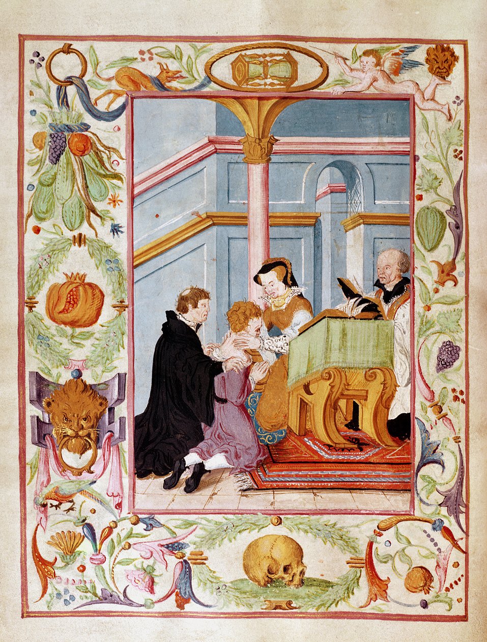 Mary Tudor (1516-58) Curing the Kings Evil (wc papíron) alkotó: English School