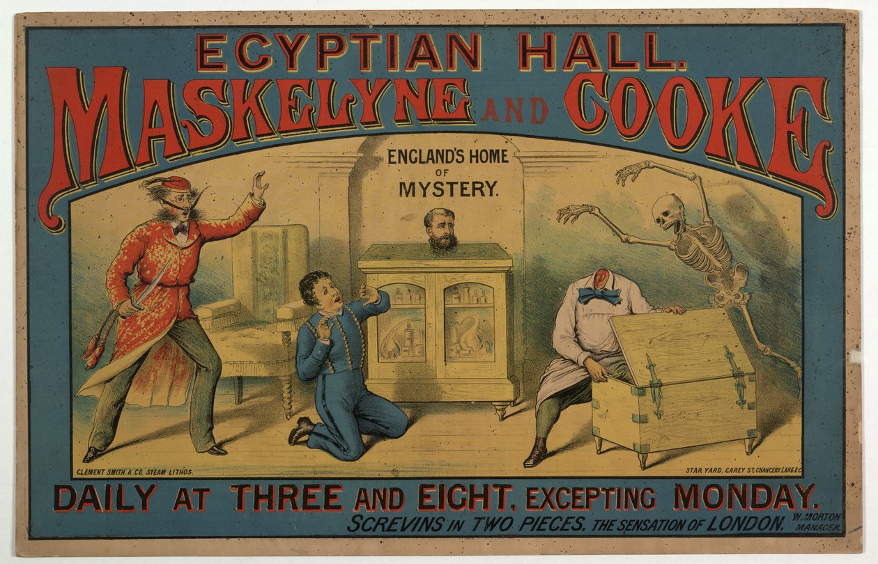 Maskelyne & Cooke az Egyptian Hallban 1880 körül (színes litó) alkotó: English School