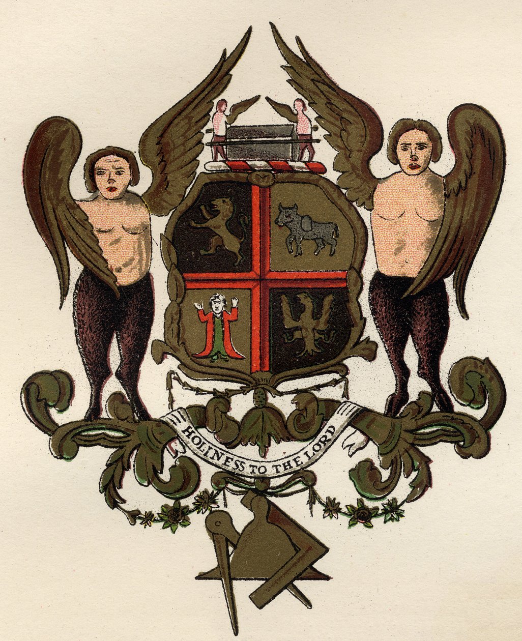 Szabadkőműves karok, egy festett panel után a W.H.Y. Rylands, The History of Freemasonry, II. kötet, kiadó: Thomas C. Jack, London, 1883 alkotó: English School