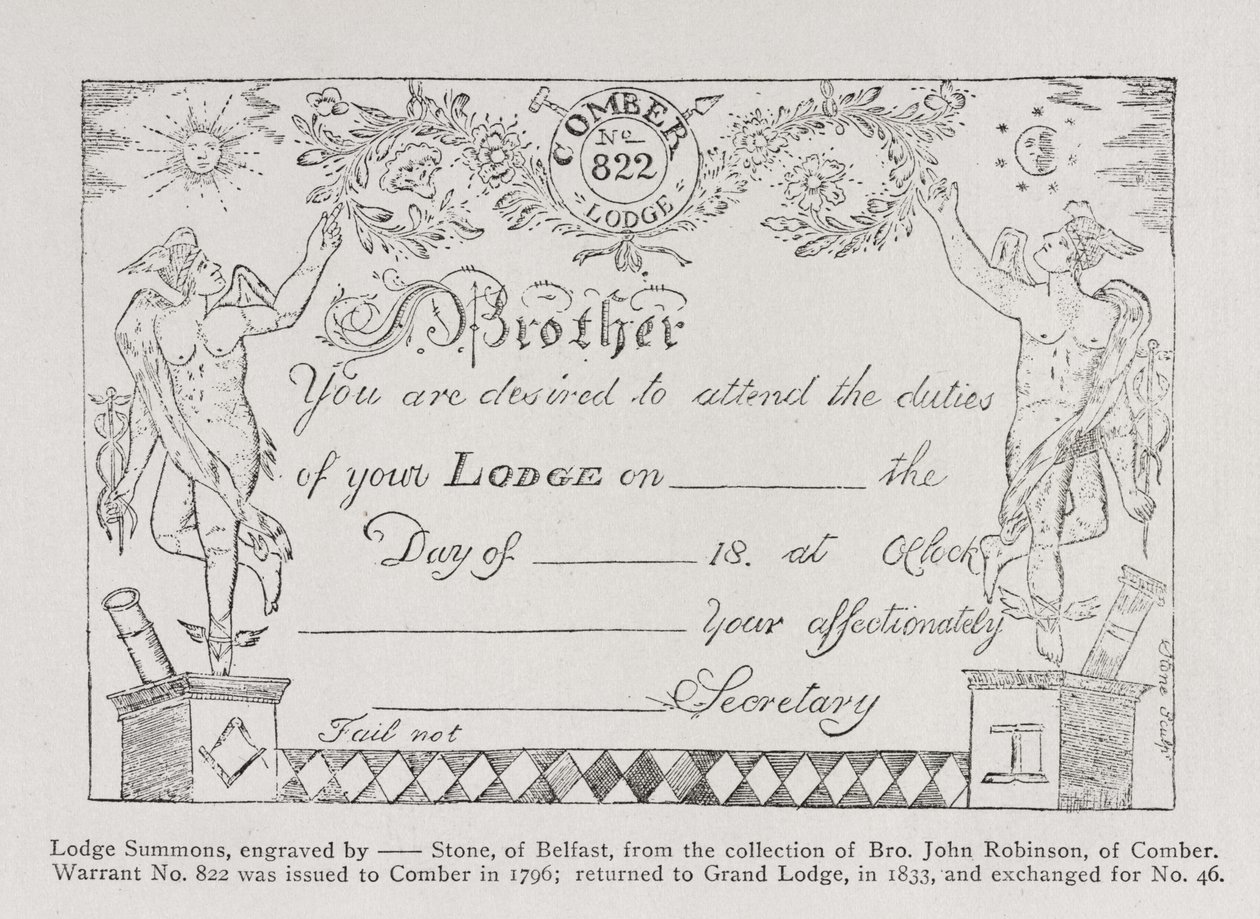 Szabadkőműves páholyi idézés, 1796-ban alkotó: English School