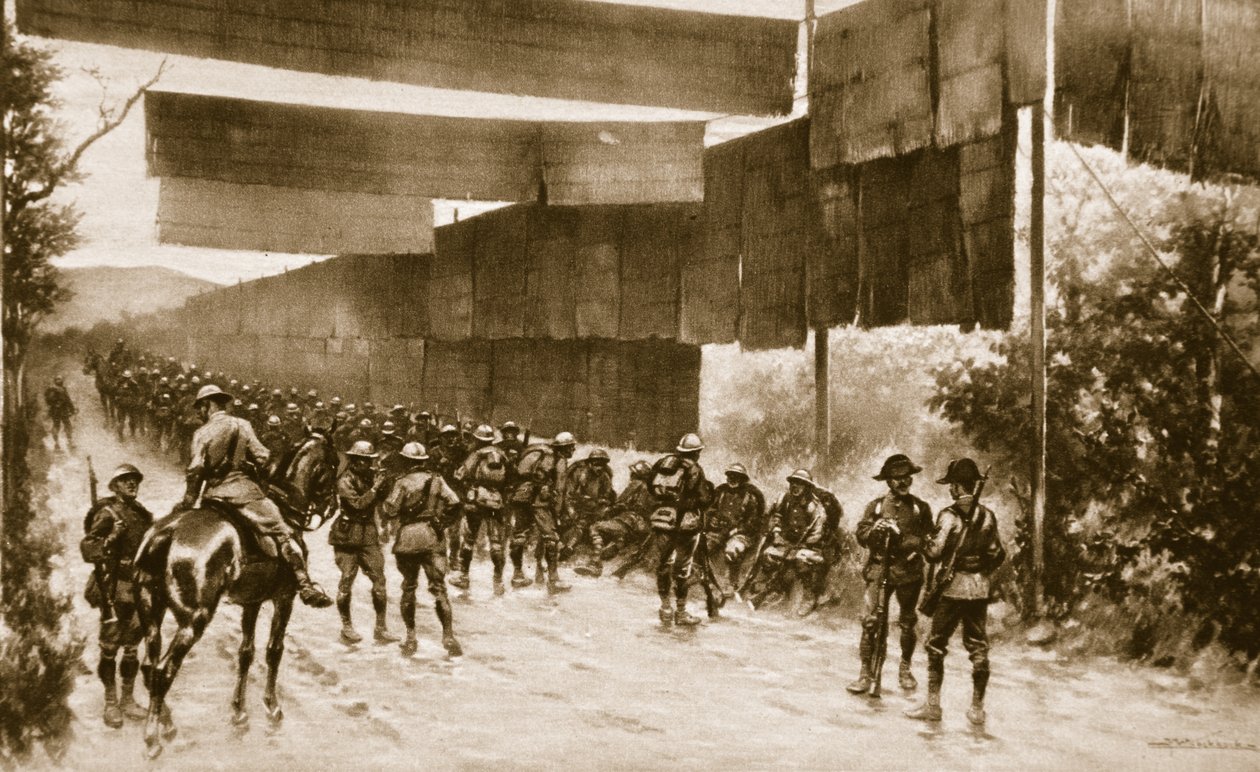 Gyékényvédők szabad utakhoz: a Gorizia felé haladó olaszok által használt eszköz, 1914-1919 alkotó: English School
