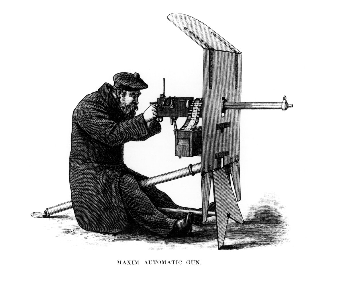 Maxim Automatic Gun, egy visszarúgással működtetett géppuska, amelyet Hiram Stevens Maxim (1840-1916) szabadalmaztatott 1882-ben. alkotó: English School