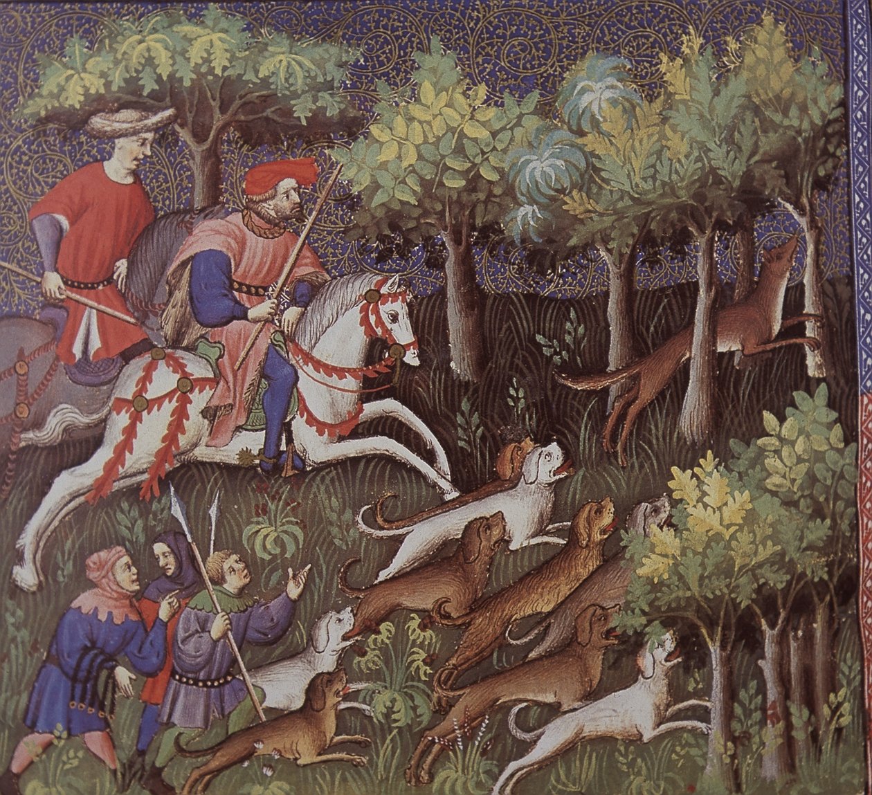 Rókára vadászó középkori arisztokraták (tempera papíron) alkotó: English School