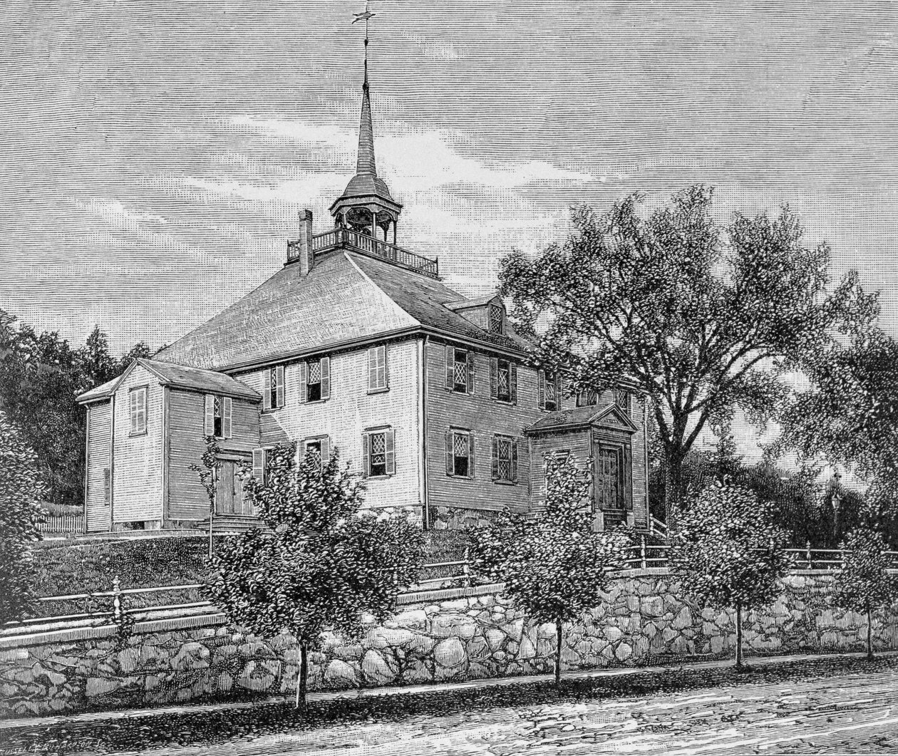 Találkozóház Hinghamban, illusztráció az „Amerika narratív és kritikai története” III. kötetéből, 1886 alkotó: English School