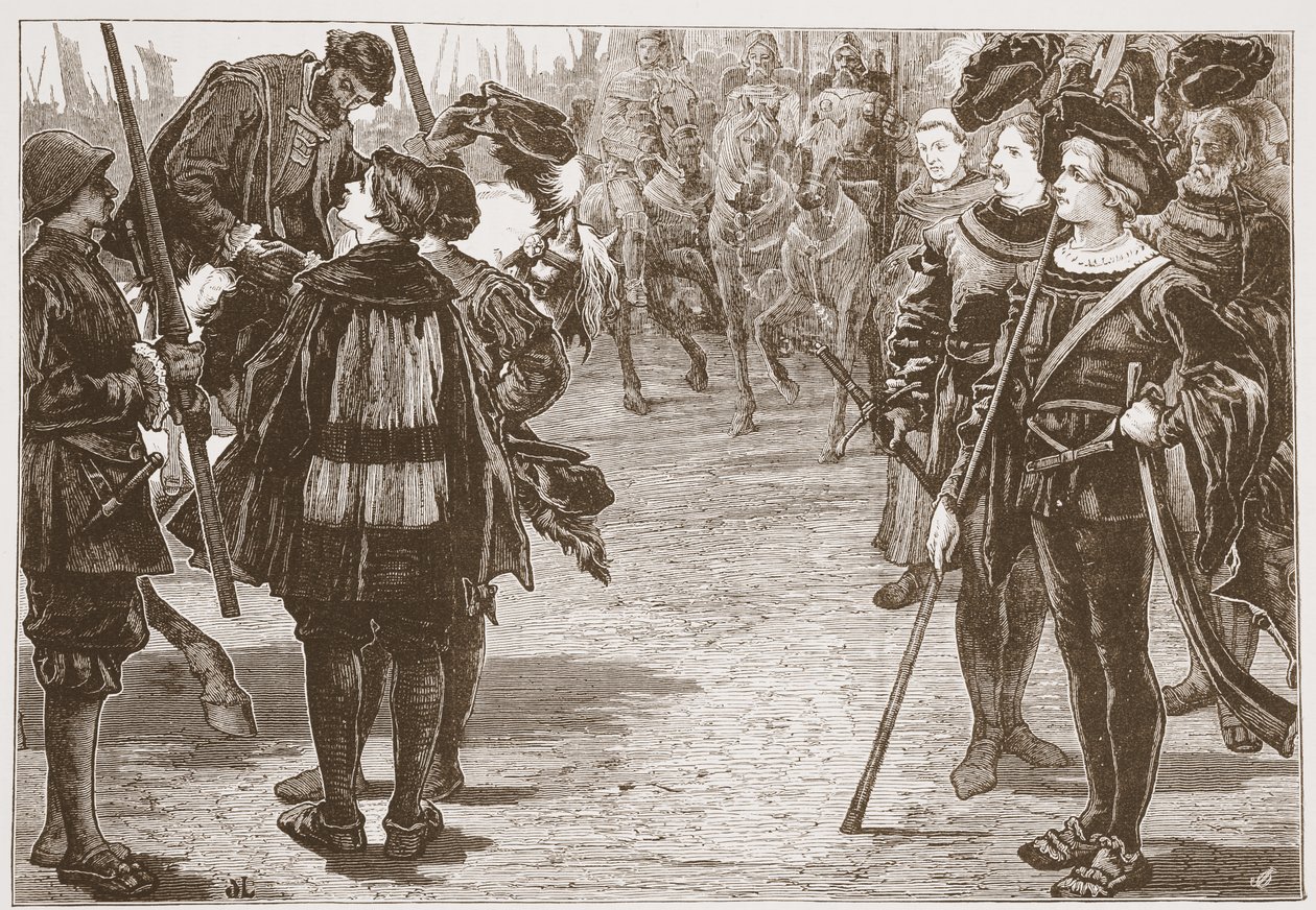 Károly császár és a protestáns hercegek találkozója, illusztráció: James Aitken Wylie (1808-1890) A protestantizmus története című könyvéből, pub. 1878 alkotó: English School